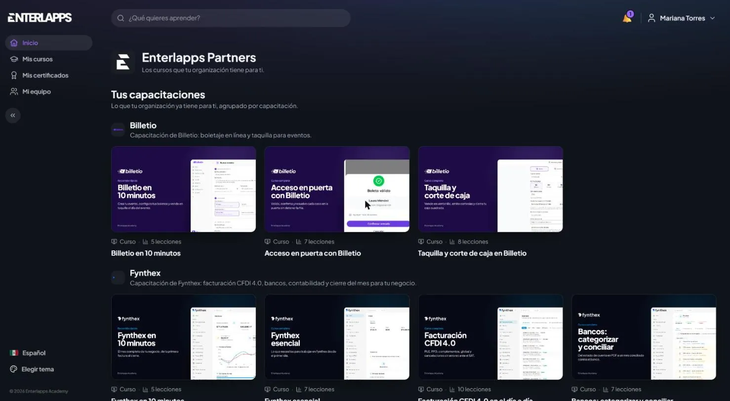 Captura de Vynkin: portal de una empresa con la ruta de inducción asignada y su avance.